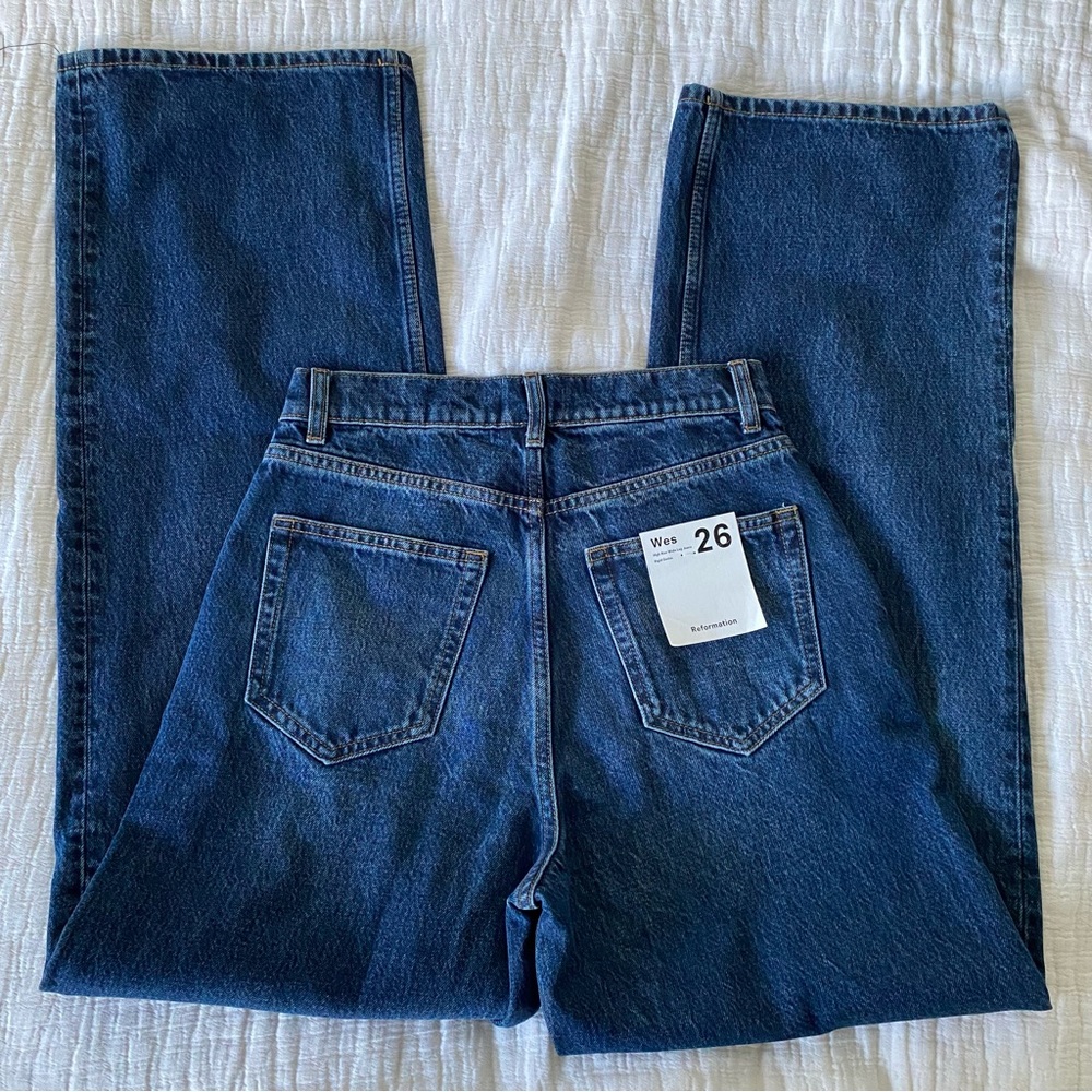 NEW Reformation Wes High Rise Wide Leg Jeans Mille  31” Dark Blue Sz 26 - Picture 12 of 13